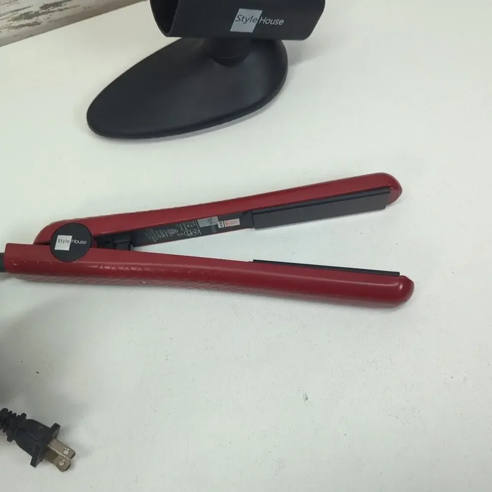 Style house 1656736 Black/Red‎ Professional Hair Styling Flat Iron 1.25" W/Base - Picture 3 of 9